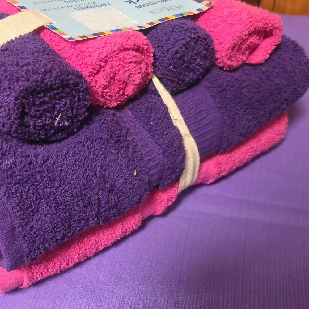 6-Pack Cotton Bath Towel Set - Purple and Pink